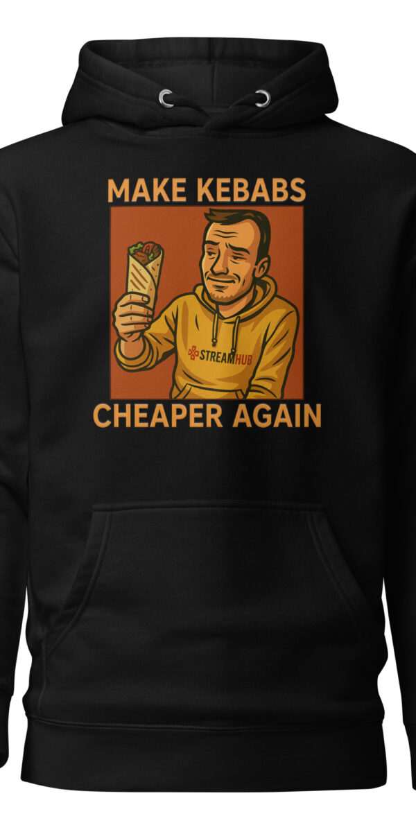 "MAKE KEBABS CHEAPER AGAIN" Unisex džemperis su gobtuvu