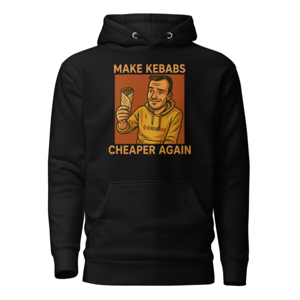 "MAKE KEBABS CHEAPER AGAIN" Unisex džemperis su gobtuvu