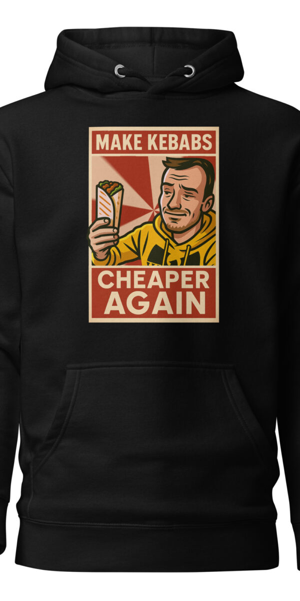 "MAKE KEBABS CHEAPER AGAIN" Unisex džemperis su gobtuvu