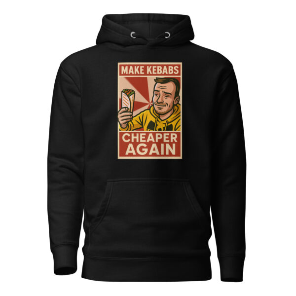 "MAKE KEBABS CHEAPER AGAIN" Unisex džemperis su gobtuvu